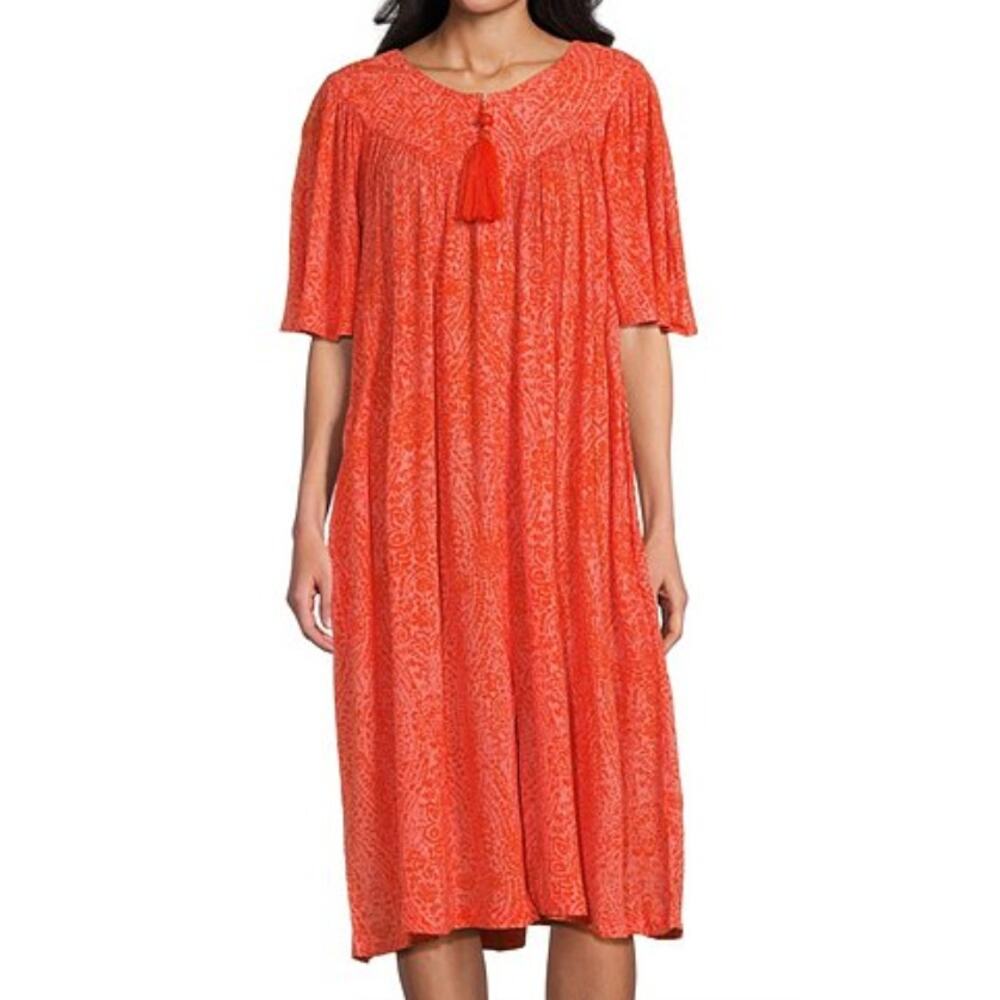 Go Softly Crinkle Rayon Zip Patio Dress | 3X, Pink Orange Paisley Mumu Caftan